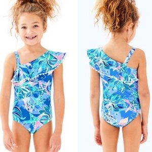 Lilly Pulitzer Girl’s Joni Swimsuit Sizes 10 & 12 in print celestial seas EUC